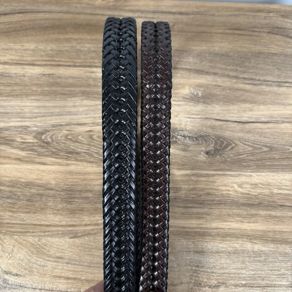 Men's Genuine Leather Bundle Of 2‎ Belts Size 42-44 Silver Hardware